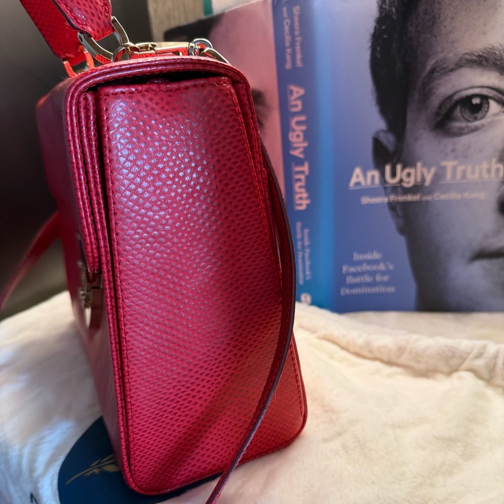 Aspinal of London Coral Red Leather Clutch with Gold-Tone Lock - Picture 6 of 16
